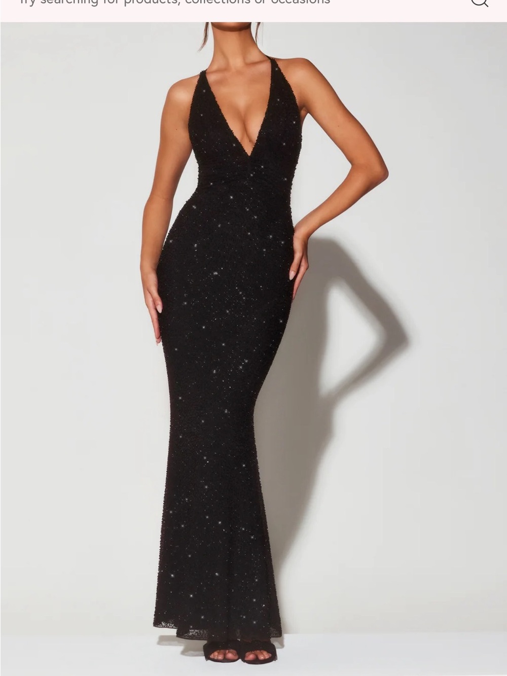 Oh Polly Black Sequin Plunge Maxi Dress